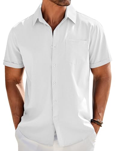 Chemise de mariage homme boutonnée chic COOFANDY coupe droite manches courtes