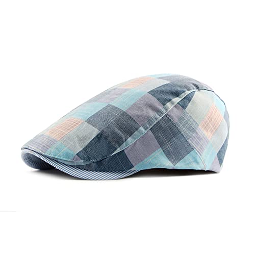 Kadble Mens Adjustable Colorful Striped Plaid Newsboy Golf Cap Flat Thin Summer Cap (Grayish Blue) #TOP9