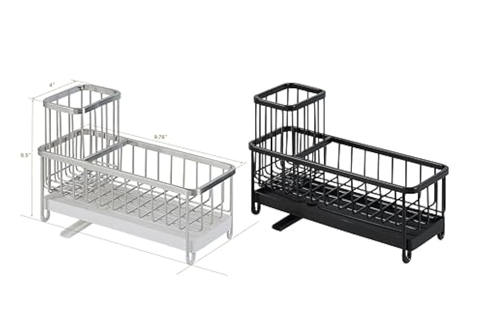 SunnyPoint Never Rust Stainless Utensil, Sink Cleaning Tools Holder for Kitchen Sink With Drain Board; Dish Wand, Sponge, Soap Dispenser, Utensil Organizer Caddy (BLK)