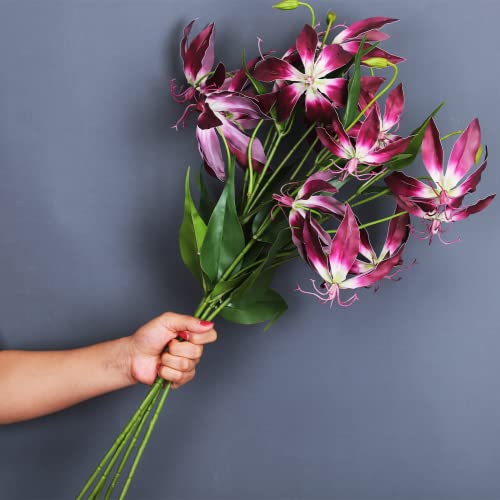 Glsateman Artificial Lily Asiatic Flame Lily 5Pcs For Home Art Decoration, Flower Arrangement Wedding Bouquet Scene Arrangement(Dark Purple) #TOP1