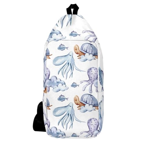 Sac à dos à bandoulière tortue et poisson multicolore pour randonnée