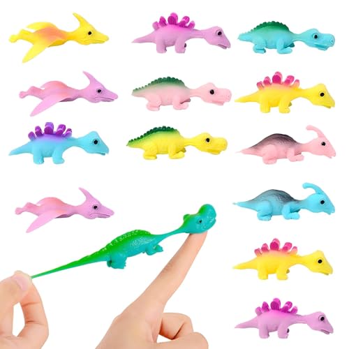 Dreamil Brinquedo de dedo de dinossauro, 20 peças de dinossauro de dinossauro, tirachinhas divertidas de dinossauros voadores, brinquedos de festa para crianças (cores aleatórias)