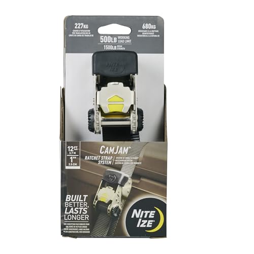 Nite Ize CamJam Ratchet Strap System - Easy-Release Patented Lever Pawl - Tie Down with Adjustable Positioning for Varied Configurations - 500 lb Working Load Limit - Black - Small