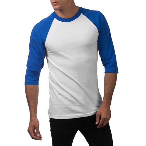 Pro Club Men's 3/4 Sleeve Crew Neck Baseball T-Shirt, White/Royal Blue, Large (Discontinued) miniatura 3