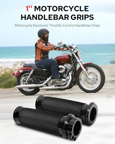 Image of Benlari 1inch Handlebar Grips, Cable Throttle Hand Grips, Non-Slip Rubber Motorcycle Handgrips Fit for Harley Davidson Touring Dyna Softail Sportster 883 1200