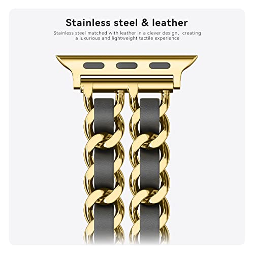 Image of Gold Watch Bands for Women Compatible with Apple Watch Band 38mm 40mm 41mm 42mm 44mm 45mm 46mm 49mm Adjustable Metal Band Cowboy Steel Chain Bracelet for iWatch Series1 /2 /3 /4 /5 /6 /7 /8 /9 /10 /11 /SE