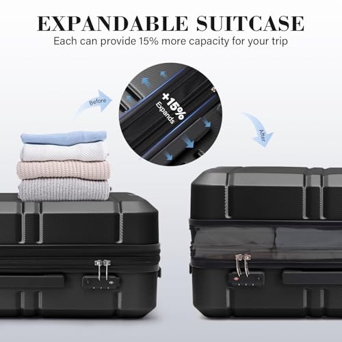 LONG VACATION Hardside Expandable Carry On Luggage, Suitcase with Spinner Wheels TSA Lock, Luggage with USB Port (Black, 20 INCH)3