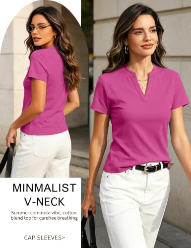 Image of Meetrendi Women's Notch V Neck T-Shirt Slim Fit Premium Cotton Blend Short Top