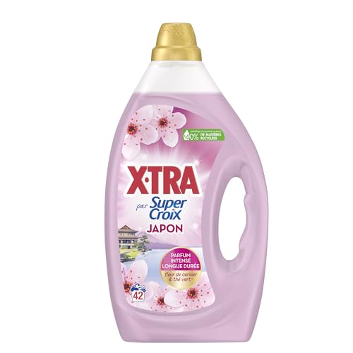 XTRA par Super Croix, Japon, Lessive Liquide, Lessive Parfumee, Parfum Fleur de Cerisier & The Vert, Efficace des 20°C, Proprete & Evasion a Chaque Lavage, 42 Lavages