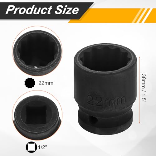 Image of HARFINGTON 2pcs 1 /2 inch Drive x 22mm Shallow Impact Socket 12-Point Metric CR-V Steel Spindle Nut Impact Flip Sleeve for Home Auto Nuts Bolts Repair