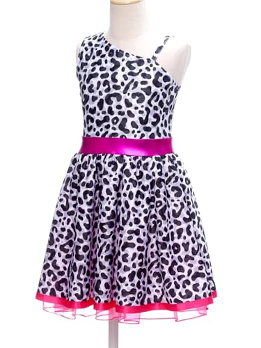 Kids Girls Cheetah Print One Shoulder Performance Dress A Line School Play Outfit3