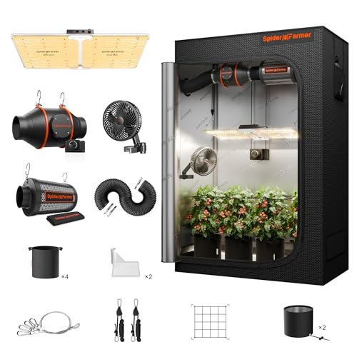 Spider Farmer 2x4 Complete Grow Tent Kit SF2000 Samsung LM301H EVO & Dimmable Grow Tent Complete System 24' x 47' x 71' Growing Tent Set 4' Ventilation System & 6'' Clip Fan