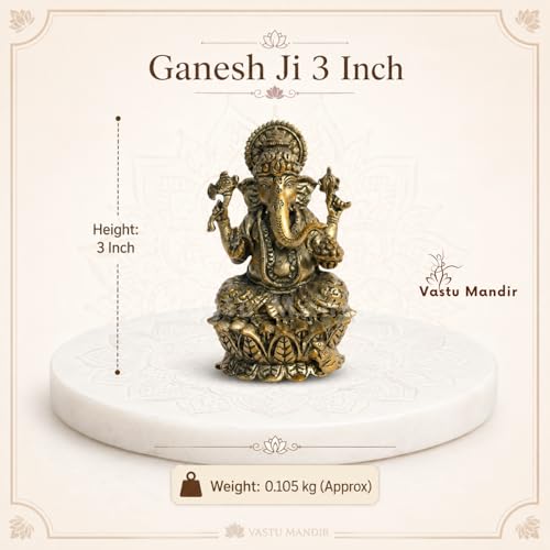 Image of Brass Ganesha Idol, Vastu Remedy for Obstacle Removal (3 Inch, 110 g)