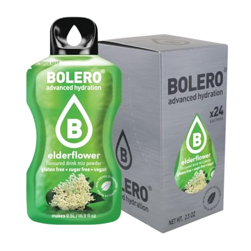 Bolero Drink 24 bolsitas 3 gr Sticks Frutas Preparado Polvo Soluble Para Bebida Fresca en Agua Producto, 72 gramos endulzado con stevia (Elderflower)