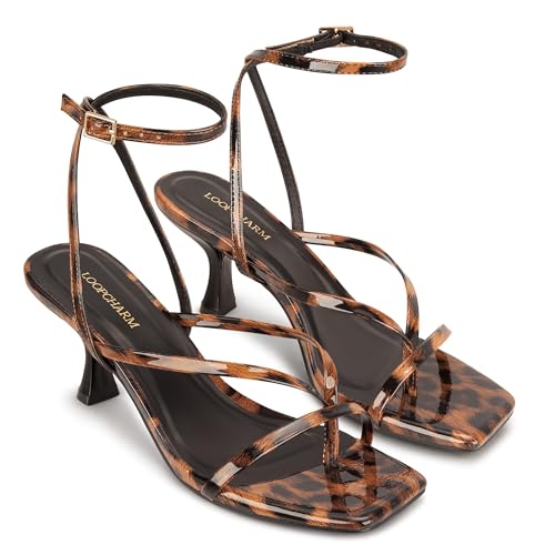 Image of Women's Kitten Heel Strappy Open Square Toe Thong Ankle Strap Heels for Wedding