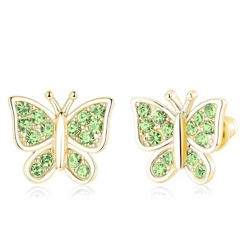 Image of Crystal Butterfly Earrings,Inlaid with Zirconia,Hypoallergenic Children's Diamond Silver Earrings,Birth Gift Birthday Valentine's Day Mother's Day Graduation Gift