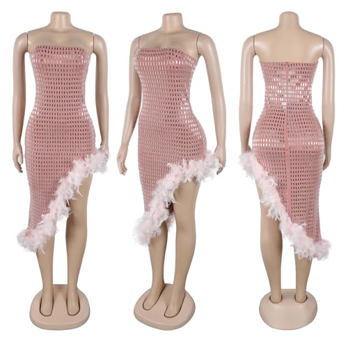 Image of Jigfar Women Sexy Elegant Rhinestone Mesh See Through Party Club Night Split Bodycon Formal Maxi Dress