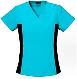 Cherokee Women's Scrubs Flexibles Contrast Knit Panel Top, Turquoise, Small