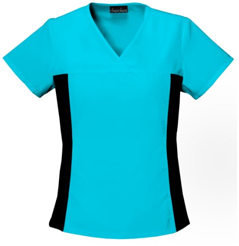 Cherokee Women's V Neck Scrubs Shirt, Turquoise, Small