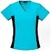 Cherokee Women's Scrubs Flexibles Contrast Knit Panel Top, Turquoise, Large