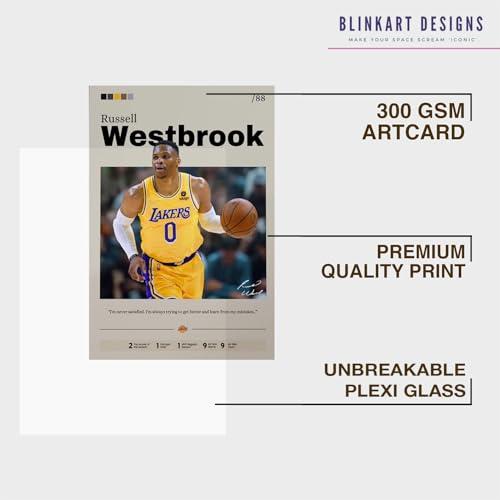 Image of BLINKART Russell Westbrook NBA BasketBall Player Synthetic Wood Photo Framed Wall Hanging Poster For Room & Office Bedroom Living Boys and Girl Room Home Wall Hanging(13 * 10 Inches)