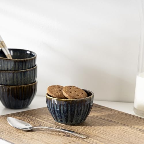 Image of Beyond Homes Ceramic Serving Bowl Set of 2, 200 ml | Glossy Finish Microwave Safe Stoneware Kharbuja, Melon Bowls for Kitchen, Ceramic Dinnerware Katori for Dal, Desserts & Snacks | Blue Brown