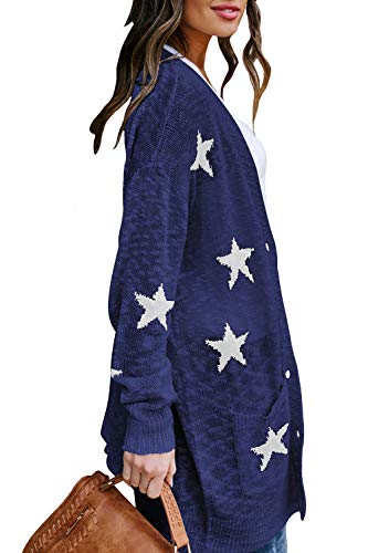 Women's Star Print Button Down Knit Open Front Cardigan Sweaters with Pockets4