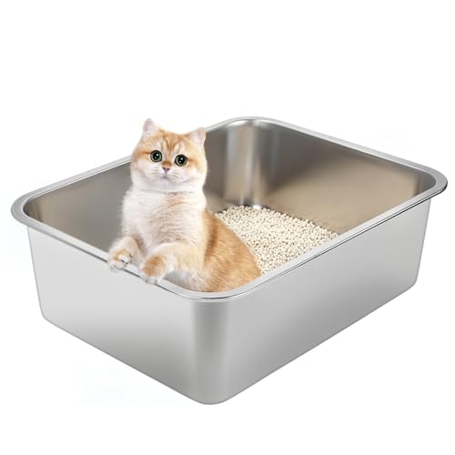 Arenero para gatos de acero inoxidable grande 17.5x13.6x6 in miniatura 1