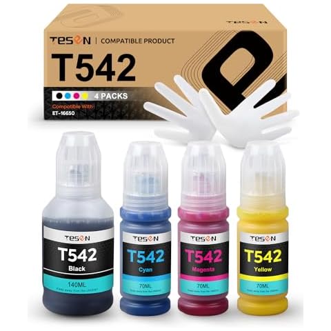 TESEN T542 Compatible Refill Ink Bottles Replacement for Epson T542 Ultra-high Capacity Ink Work for EcoTank Pro ET-16650 ET-16600 ET-5800 ET-5850 ET-5880 ET-5150 ET-5170 Workforce ST-C8000 ST-C8090 Cover