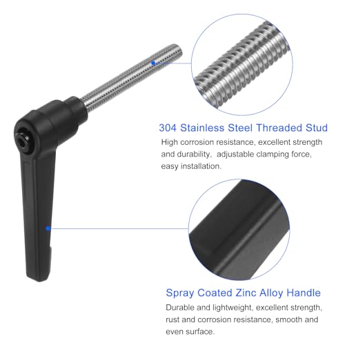 Image of uxcell 2pcs Clamping Lever Handles, M6 x 50mm 304 Stainless Steel Threaded Male Stud, Adjustable Handles Locking Quick Release Ratchet Push Button Bolt Knobs, Black