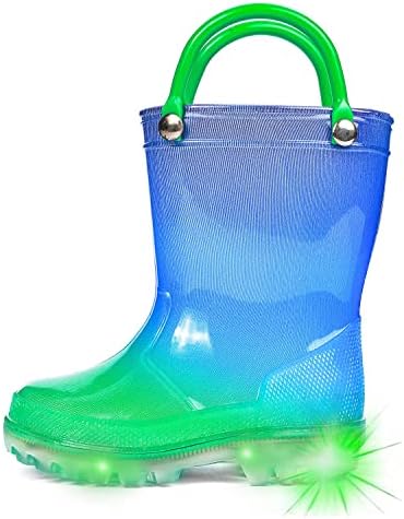 DKSUKO Toddler Light Up Rain Boots Waterprof Rubber Boots with Easy-on Handles(11 little_kid,Blue Green)