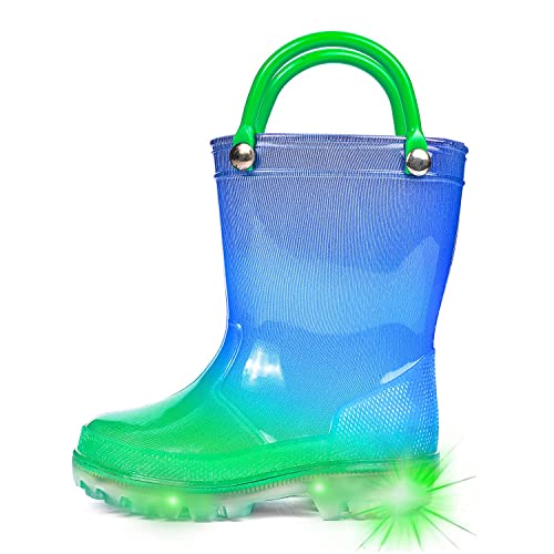 Dksuko Toddler Light Up Rain Boots Waterprof Rubber Boots With Easy-On Handles(11 Little_Kid,Blue Green) #TOP2