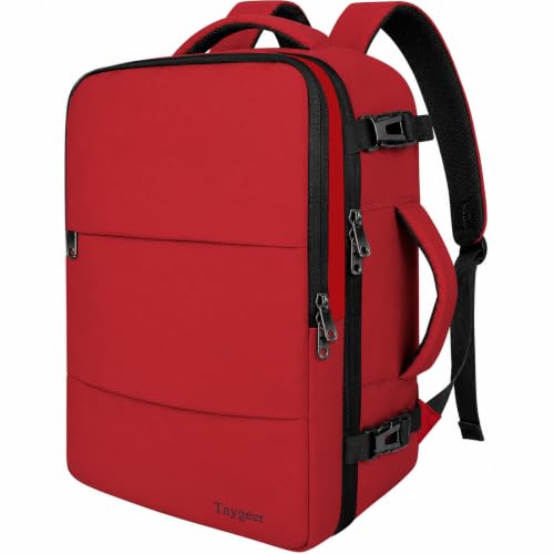 Image of Taygeer 35L Carry on Travel Backpack for Women Men, Personal Item backpack | Travel Backpack with Laptop Compartment & Water Bottle Pocket, Lightweight Work Bag for Weekend Business Hiking, Bright Red