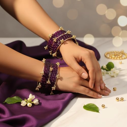 Image of Kashmiri Ghangharoo Glass Bangle Set for Women| Light Weight Bangles | Traditional Transparent Fancy Glass Chudi Set for Wedding, Party|Set Of 16(12 Glass + 4 ghungroo bangles)