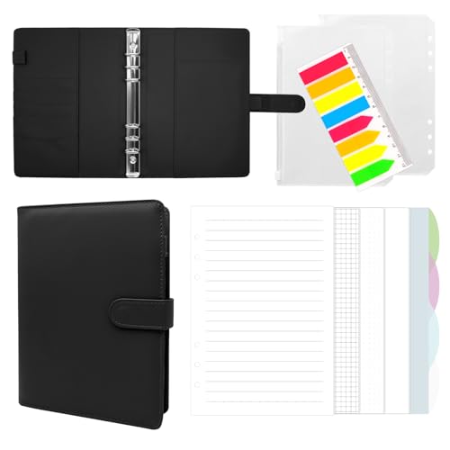 Fettwal Carnet de Notes A5 pour Classeur avec Amovibles et Remplaçables, Agenda 2026 Semainier A5 en Cuir PU, Classeur Réutilisable à 6 Anneaux pour Travail...