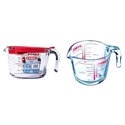 Pyrex Messbecher 1l mit Deckel & Classic Ultrabeständiger Messbecher aus Glas, Transparent, 0,25 l