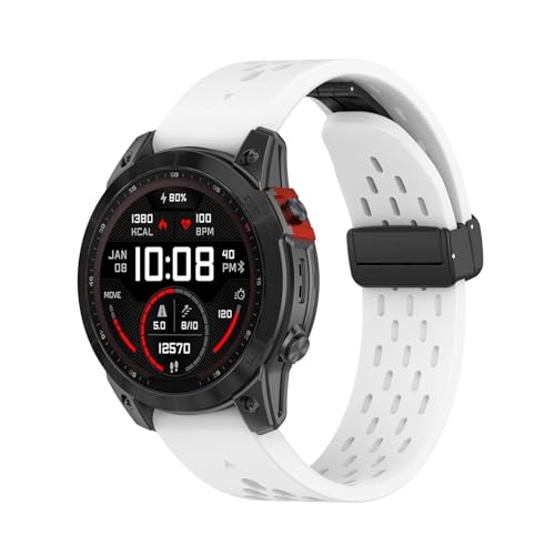 guoren Correa de Silicona de 20mm, 22mm y 26mm fit for Garmin Fenix ​​8 47mm 7X 7 Pro 6X 5X 5Plus Tactix 7 Forerunner 965 970(White,22mm)