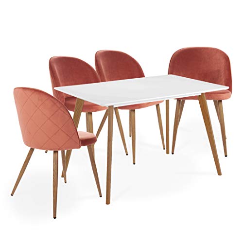 Mmilo Chaises de salle à manger doux de cuisine Chaises avec assise et dossier en bois de hêtre Style robuste Pieds en métal pour chaises de salle à manger et salon rose