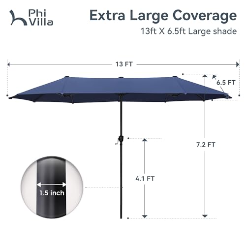 PHI VILLA 13ft Outdoor Market Umbrella Double-Sided Twin Large Patio Umbrella with Crank, Navy Blue by PHI VILLA - Image 6