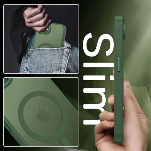 Image of YINLAI for iPhone 16e Case 6.1-inch, Magnetic Slim Matte Anti-Fingerprint, Shockproof Full Body Military Grade Protection for iPhone 16e Cover, Green