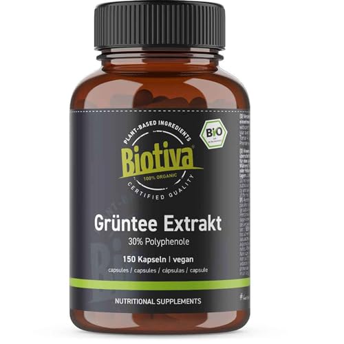 Biotiva Bio Grüntee Extrakt Kapseln - 30{191499b7912f8b4424f8a95310f585693e0c30f6f096c3408383013836457de4} Polyphenole - 150 Kapseln