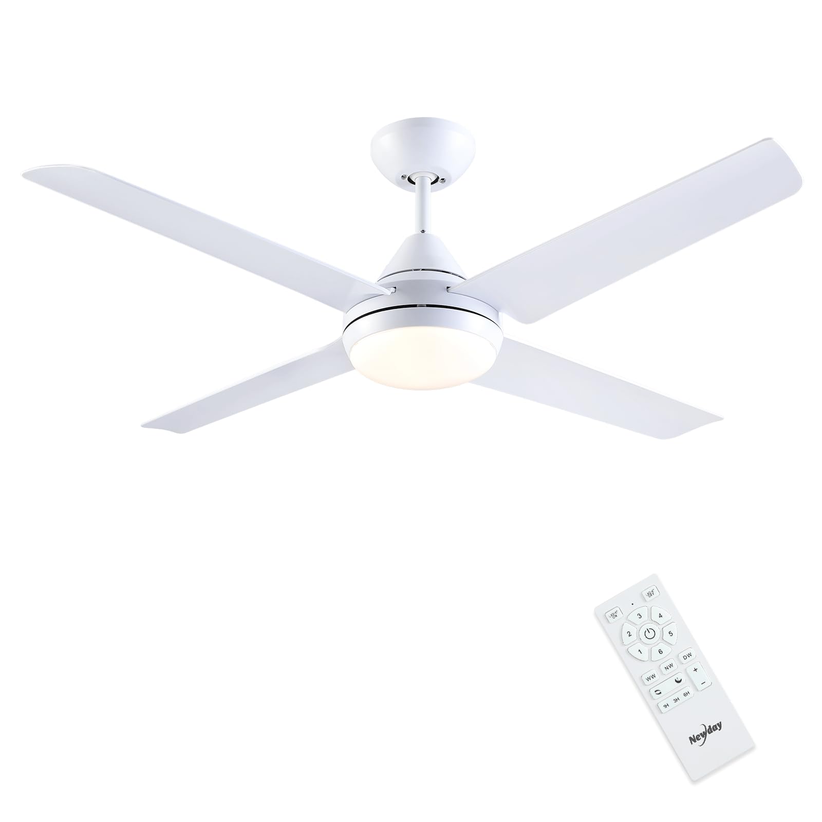 Newday Deckenventilator mit Beleuchtung und Fernbedienung Leise, 122cm Deckenventilator mit LED Licht