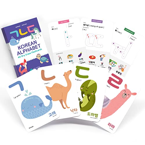 Stellarsol 40 Korean Flash Cards, 4x6 Dry Erase Hangul Flashcards (Gift