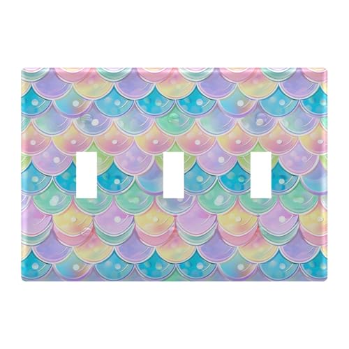 Light Switch Cover Macaron Mermaid Scale Wall Plates for Electrical Outlets 3 Gang 202b5417