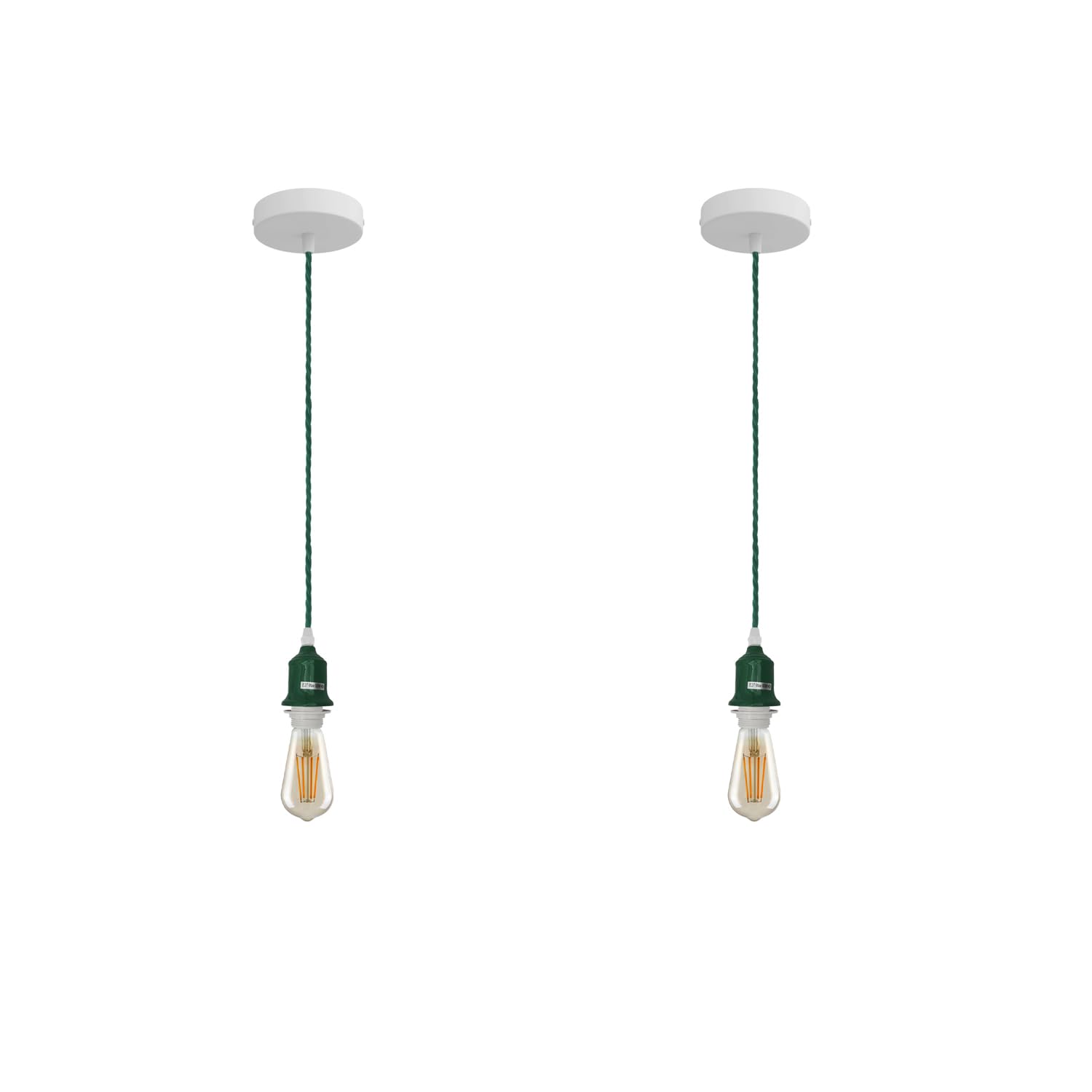 LEDSone Single Way 2 Pack Modern Pendant Light Fitting - Metal E27 Screw Lamp Holder Set Suspended Ceiling Pendant Light with 1M Dark Green 3 core Cable Ideal for Living Room, Kitchen, Cafe Lightings