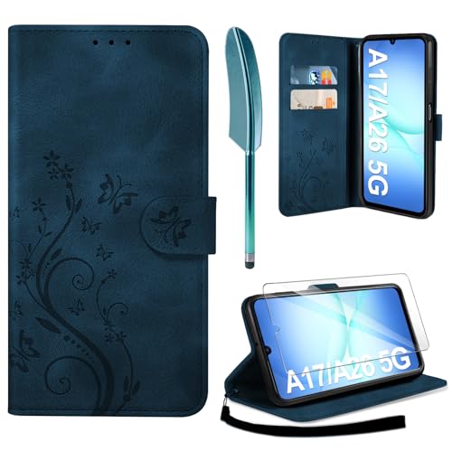 AROYI Lederhülle Kompatibel mit Samsung Galaxy A37 5G Hülle und Schutzfolie, Flip Wallet Handyhülle PU Leder Case Kartensteckplätzen Schutzhülle Kompatibel mit Samsung Galaxy A37 5G Dunkel Blau