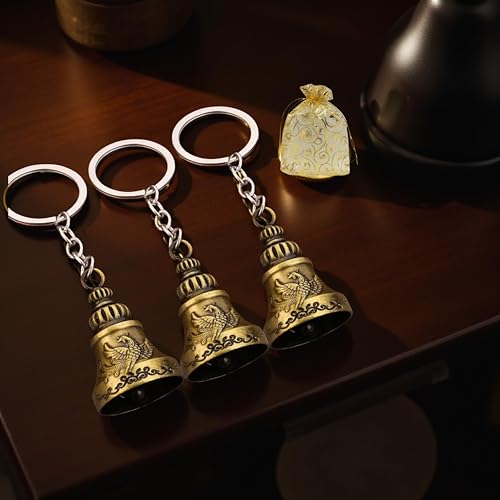 Image of Combo of 3 Guardian Bell Keychain | Golden Phoenix Protection Bells for Riders, Couples & Friends | Good Luck for Motorcycles, Cars & Travel | Set of 3 Golden Phoenix Guardian Bell