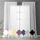 wiipara 2er Set Voile Vorhang Transparent Weiße Gardinen Vorhänge Wohnzimmer Luftig Sheer Curtains Gardine Schiebegardinen Dekoschal für Schlafzimmer Balkontür, Rod Pocket(Vorhang weiß,132x240CM)