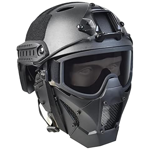 Airsoft Mask Heavy Duty Tactical Protective Mask with Anti-Fog Goggles Eye Protection and Tactical Fast Helmet Impact Resistant for Hunting Paintball CS Game BB Gun Shooting (Black) Cover