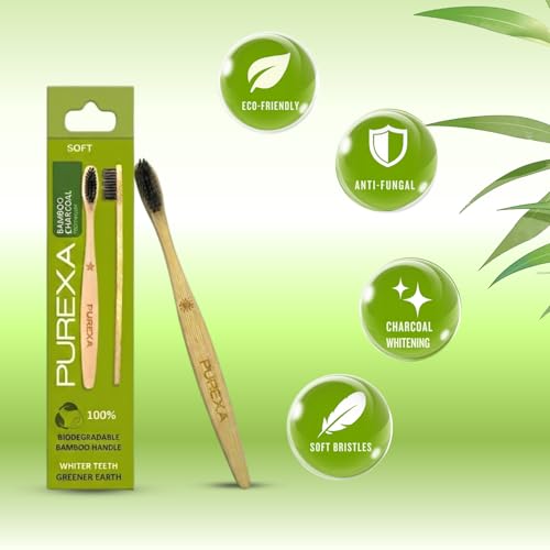 Image of Bamboo Toothbrush Activated Charcoal BPA-Free Soft Bristles Natural Eco-Friendly Biodegradable Wooden Toothbrush for Adults & Kids (Pack of 3)